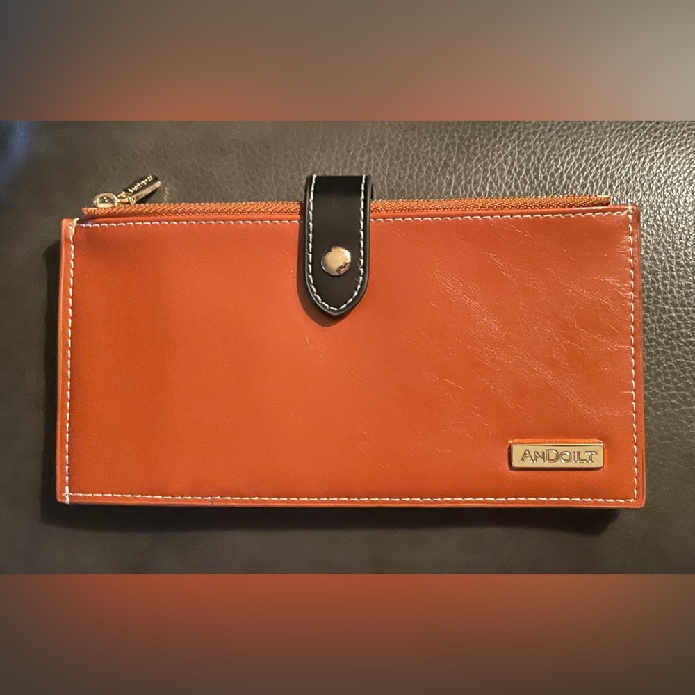 New AnDoilt Leather 18 Card & 2 Zipper Pouch Wallet in‎ Brown & Black